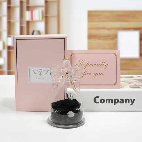 Vista 4 de Miofula Regalos para mamá, regalos de cumpleaños para mujeres, flores preservadas en figuras de ángel de cristal, flores frescas para entrega, Rosa