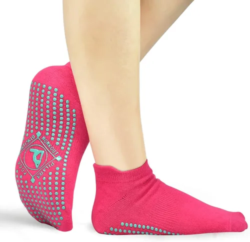 Vista 5 de ELUTONG Calcetines antideslizantes para yoga pilates 4 pares de calcetines adhesivos de ballet entrenamiento hospital para mujer