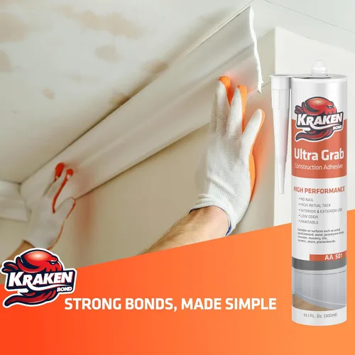 Vista 5 de Kraken Bond Adhesivo de construcción blanco resistente (1 x 10.1 onzas líquidas) Adhesivo para azulejos de curado rápido para proyectos