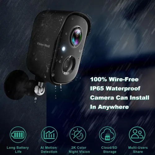 Vista 2 de Cámaras de seguridad inalámbricas para exteriores, 2K alimentadas por batería con detección de movimiento AI, foco, alarma de sirena, WiFi, cámara
