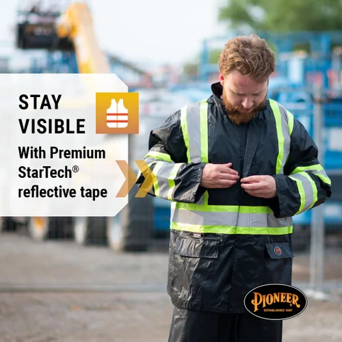 Vista 3 de Pioneer - Traje de lluvia de seguridad impermeable, ligero y de alta visibilidad, ropa de trabajo reflectante para lluvia, para adultos