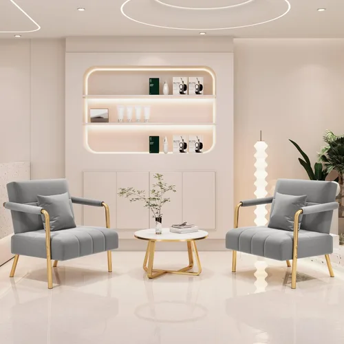 Vista 4 de Yaheetech Silla de Acento de Terciopelo de 30" de Ancho Sillón Grande con Marco Dorado y Almohada Cómoda para Sala de Estar, Dormitorio, Oficina