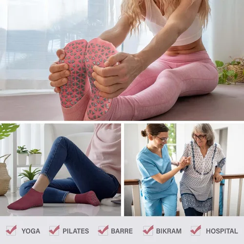 Vista 7 de Calcetines de yoga antideslizantes con agarres para pilates, ballet, barras, descalzos, calcetines antideslizantes de hospital para mujeres y hombres