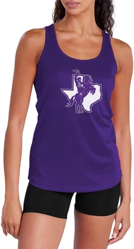 Vista 143 de Camiseta deportiva sin mangas oficial de NCAA Collegiate para mujer, con espalda cruzada, colección con logotipo primario
