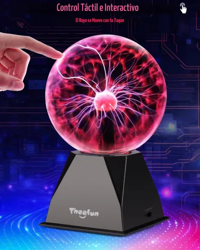 Vista 3 de Theefun Bola de Plasma: Verdadera Bola de 6 Pulgadas con Base de 3.5 Pulgadas, Globo de Plasma Regalos de Navidad Lámpara Sensible al Tacto y Sonido