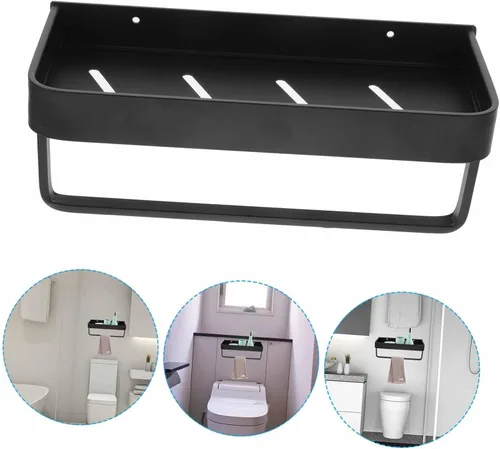 Vista 7 de Organizador de ducha de aluminio, colgador de toallas montado en la pared, estante de baño moderno para toallas, estantes de ducha y organizadores