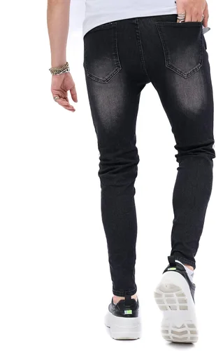 Vista 5 de Jeans elásticos ajustados para hombre, jeans ajustados rasgados para hombre, desgastados de pierna recta, pantalones cómodos para hombre