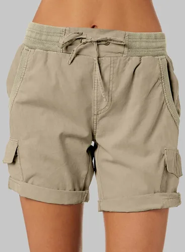Vista 4 de Dokotoo Pantalones cortos de verano para mujer, ajuste relajado, cintura alta, casual, 4 bolsillos, para senderismo, al aire libre, tallas S-XL