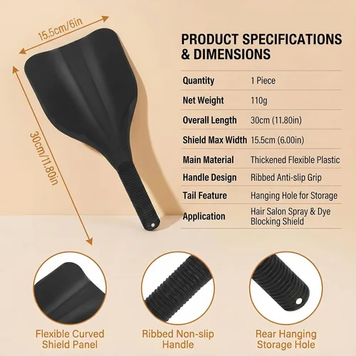 Vista 2 de Protector facial de peluquería de plástico negro, protector de laca de mano para el cabello, cubierta protectora de ojos para cortar el cabello