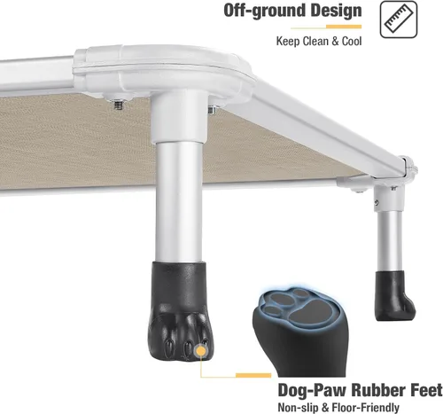 Vista 4 de Veehoo Cama elevada para perros a prueba de mordidas - Cuna elevada refrescante para mascotas - Marco de aluminio plateado y tela de malla