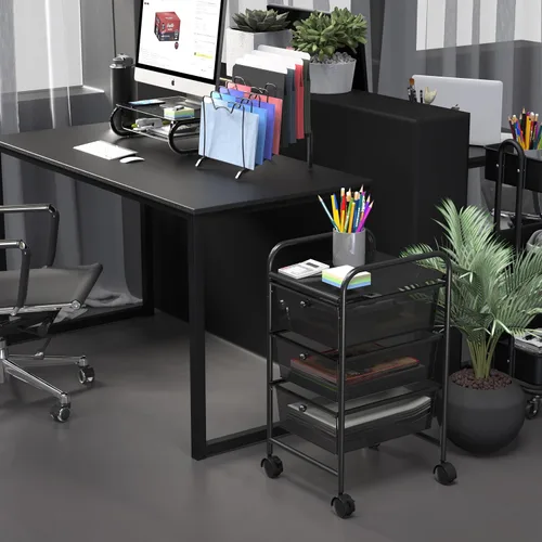 Vista 2 de Simple Houseware Carrito utilitario con 3 cajones, almacenamiento rodante, organizador de arte y manualidades, negro