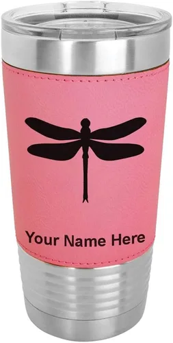 Vista 9 de LaserGram Vaso aislado al vacío de 20 onzas, libélula, grabado personalizado incluido (piel sintética, estilo béisbol)