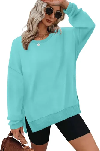 Vista 18 de XIEERDUO Sudaderas de gran tamaño para mujer, estilo casual, cuello redondo, manga larga, cómodas 01-Negro