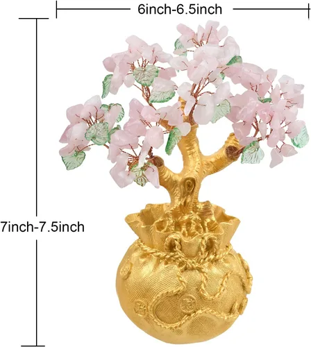 Vista 3 de Rockcloud Árbol de dinero de cristal con bolsa de dinero dorada, decoración de gabinete de Feng Shui para riqueza y suerte, adorno de bonsái