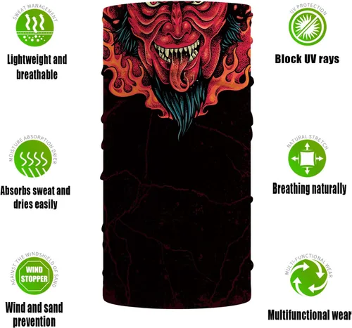 Vista 4 de Máscara facial media para polvo, viento, protección solar, sin costuras, tubo 3D, bandana para hombres y mujeres, US123