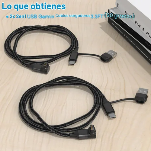 Vista 7 de Paquete de 2 cables de carga 2 en 1 para reloj Garmin de 3.3 pies, cable de carga USB con tipo C para Fenix 9 8 7 6 Pro, Forerunner 970 965 570 265