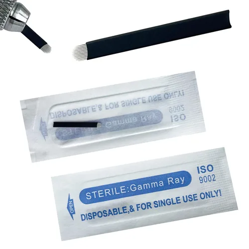 Vista 11 de Agujas de microblading de 0.007 in, agujas desechables de tatuaje de cejas para máquina de maquillaje permanente Manual de suministros (Negro S7)