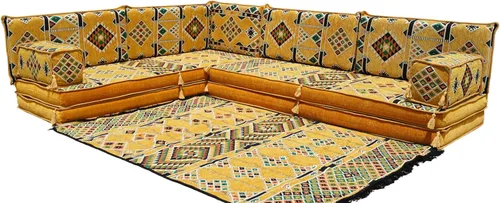 Vista 23 de arabicsofa Juego de sofás árabes tradicionales en forma de L - Sofás seccionales marroquíes - Asientos Majlis orientales para sala de estar