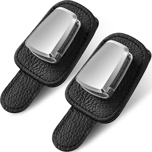 Vista 8 de 2 paquetes de soporte universal para anteojos para el automóvil, soporte para lentes de sol, clip de cuero para anteojos y clip para tarjeta de Beige