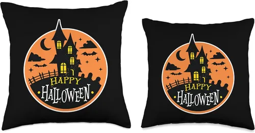 Vista 3 de Smarty Pants Designs Happy Halloween Haunted House - Almohada de 16.0 x 16.0 in, multicolor