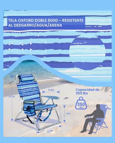 Vista 5 de GVDV Paquete de 2 sillas de playa tipo mochila para adultos, altura baja océano azul
