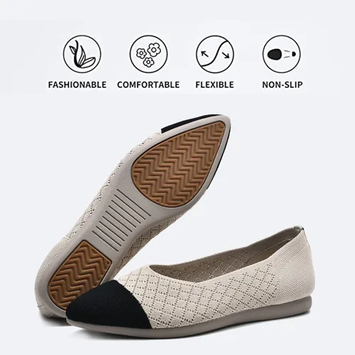 Vista 8 de Buyrew Zapatos planos de ballet con punta puntiaguda para mujer, zapatos de vestir de punto, cuña baja, soporte de arco, caminar, oficina, negocios