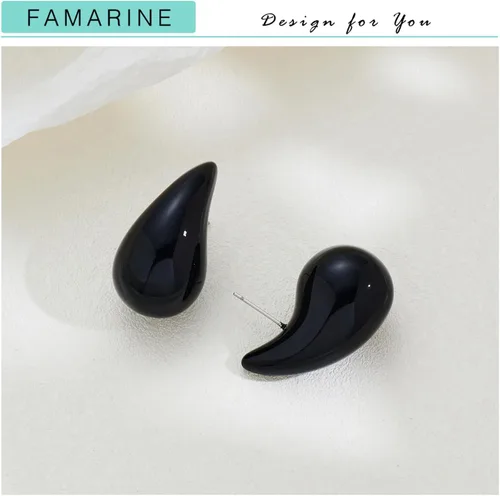 Vista 5 de FAMARINE Aretes de oro con forma de gota de agua para mujer, aretes grandes de oro con forma de lágrima
