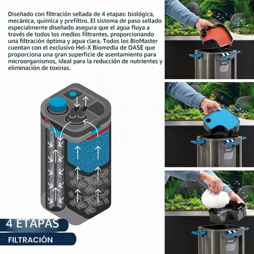 Vista 6 de OASE BioMaster - Filtro externo para acuarios de hasta 90 galones, filtración multietapa, prefiltro de fácil mantenimiento, filtro de recipiente