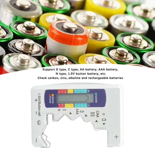 Vista 3 de Pilipane AAA, versátil probador digital de capacidad de batería para baterías AA, D, C, N y 9V, pantalla LCD (plata)