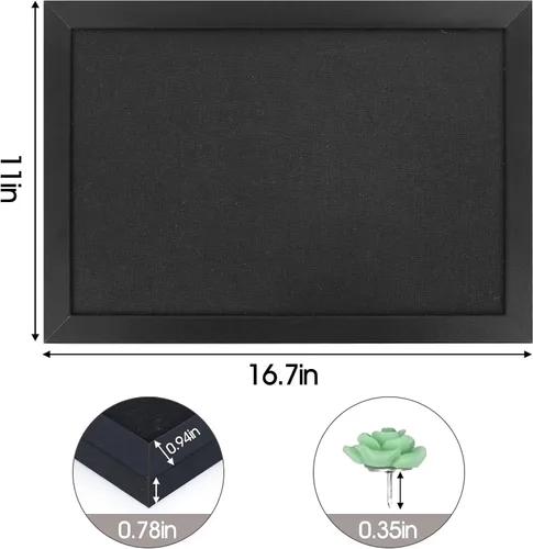 Vista 6 de AKTOP - Juego de 2 pizarras de corcho negro con lino de 16.7" X 11", pequeño tablero de anuncios con marco para pared, tablero decorativo