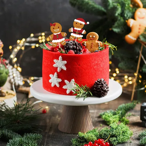 Vista 6 de AnyDesign 48 adornos de Navidad para cupcakes con palos y punta de pegamento, 7 diseños de hombre de jengibre, lindos adornos de comida de Navidad