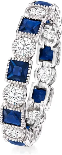 Vista 3 de Ross-Simons 1.20 ct. t.w. Square Simulated Sapphire and .80 ct. t.w. CZ Eternity Band in Sterling Silver