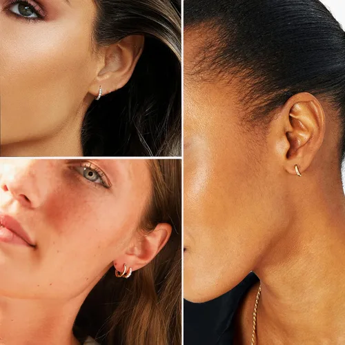 Vista 2 de Juego de 5 pares de aretes de aro dorados o plateados para mujeres y niñas, pequeños colgantes de circonia cúbica, joyas para regalo