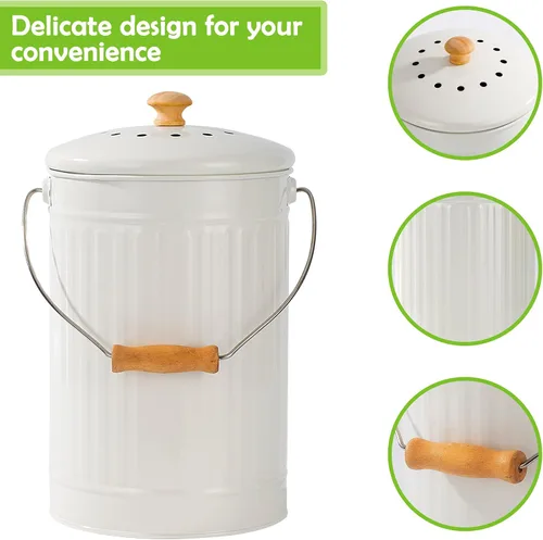 Vista 4 de Cubo de compost de cocina de 1.7 galones, contenedor de compost para encimera interior con tapa, cubo de compost 100% a prueba de óxido con filtros