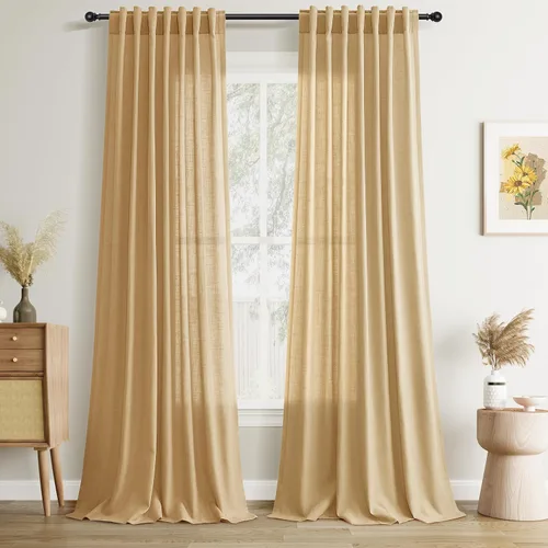 Vista 114 de Joywell - Cortinas de lino de 96 pulgadas de largo para sala de estar Natural