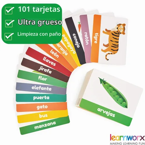 Vista 2 de Tarjetas flash españolas para niños y niños pequeños - 101 tarjetas - 202 lados - Aprende conmigo - Objetos, números y juegos - Gran valor