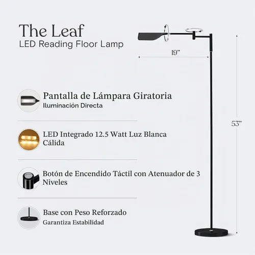 Vista 3 de Brightech Leaf Pharmacy Lámpara de lectura LED, lámpara de pie regulable con fácil rotación sobre silla o escritorio para salas de estar y oficinas