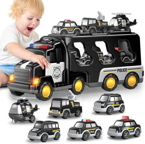 Vista 11 de Beby Buty Camiones de Construcción 5 en 1 para Niños de 3-5 años, Juguetes de Coches y Camiones para Niños Pequeños con Luz y Sonido, Incluye Grúa