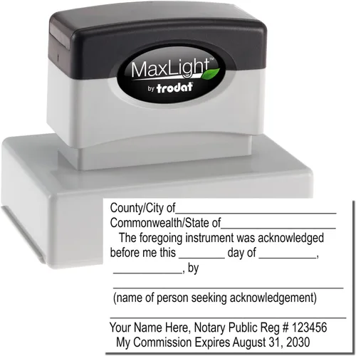 Vista 2 de Sello de reconocimiento preentintado MaxLight personalizado premium para notarios públicos