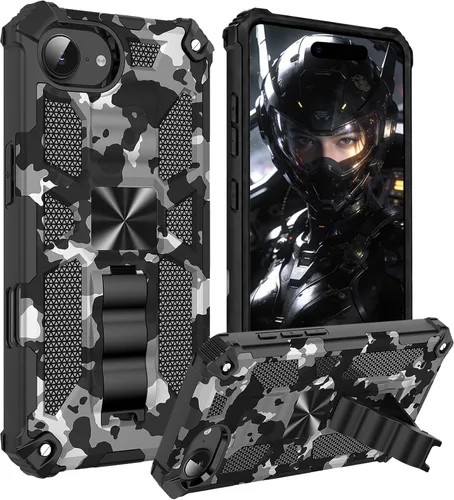 Vista 17 de CCSmall Funda de camuflaje para Apple iPhone 14 para hombres, protección resistente a prueba de golpes con función atril para iPhone 14 MC verde