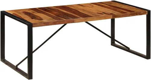 Vista 11 de Mesa de comedor de madera maciza de Sheesham, forma rectangular, 47.2 pulgadas, acabado pulido marrón con patas de metal para cocina y comedor