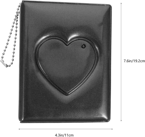 Vista 5 de PRETYZOOM Mini álbum de fotos de 3 pulgadas, pequeño álbum de fotos, carpeta Kpop para tarjetas fotográficas con colgante de corazón, mini álbum