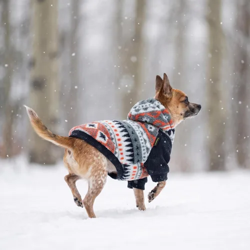 Vista 8 de Fitwarm Sudadera con capucha de forro polar a rayas geométricas, ropa de invierno mullida para perros pequeños, niños y niñas, sudadera acogedora