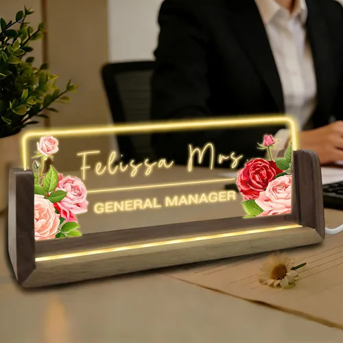 Vista 12 de Placa de nombre de escritorio personalizada con luz acrílica para escritorio, regalos de oficina personalizados para jefes, compañeros de trabajo