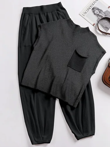 Vista 8 de Caracilia Conjunto de dos piezas para mujer, conjunto de suéter de punto a juego, conjunto de ropa deportiva de verano a la moda