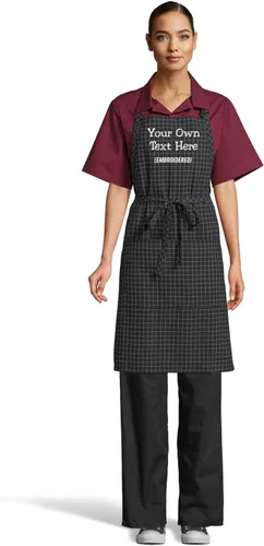 Vista 5 de Delantal personalizado con texto en inglés "Add a name", diseño bordado, unisex, extra largos, delantales para adultos, 23 pulgadas de ancho x 34