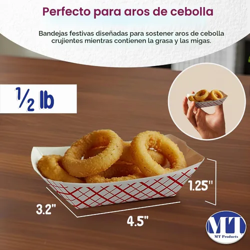Vista 2 de MT Products Bandejas de papel desechables pequeñas de 1/2 lb – Paquete de 100 – Barcos de papel a cuadros resistentes a la grasa para aperitivos