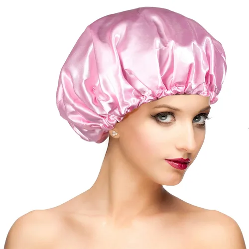 Vista 9 de Gorros de ducha para mujer, extra grande, ajustable, impermeable, reutilizable, gorro de ducha para mujeres y niñas, cabello largo y grueso, gorros
