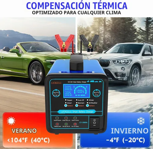 Vista 5 de Cargadores de batería de coche de 12 V/24 V resistentes, mantenedor de batería automático de 15 A con apagado automático, reparación, modo