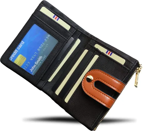 Vista 3 de TOPKULL Carteras para mujer, carteras de cuero plegables pequeñas para mujer, mini RFID, billeteras delgadas con cremallera, carteras compactas